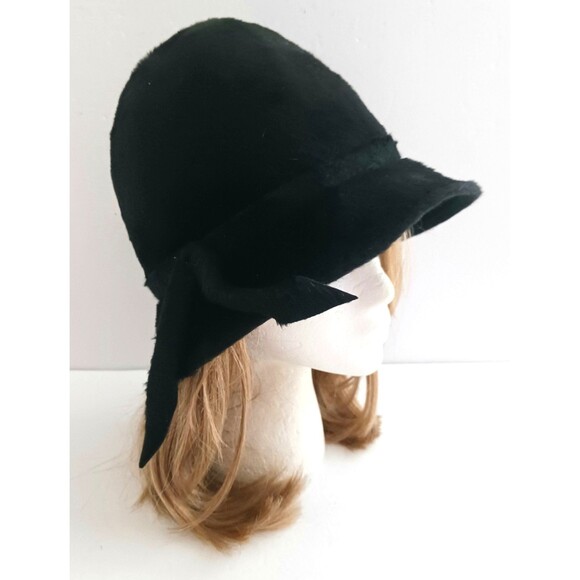 VTG Monterey Blk Fur Felt Bell Cloche Hat Made in Italy for Filenes O/S main image 6